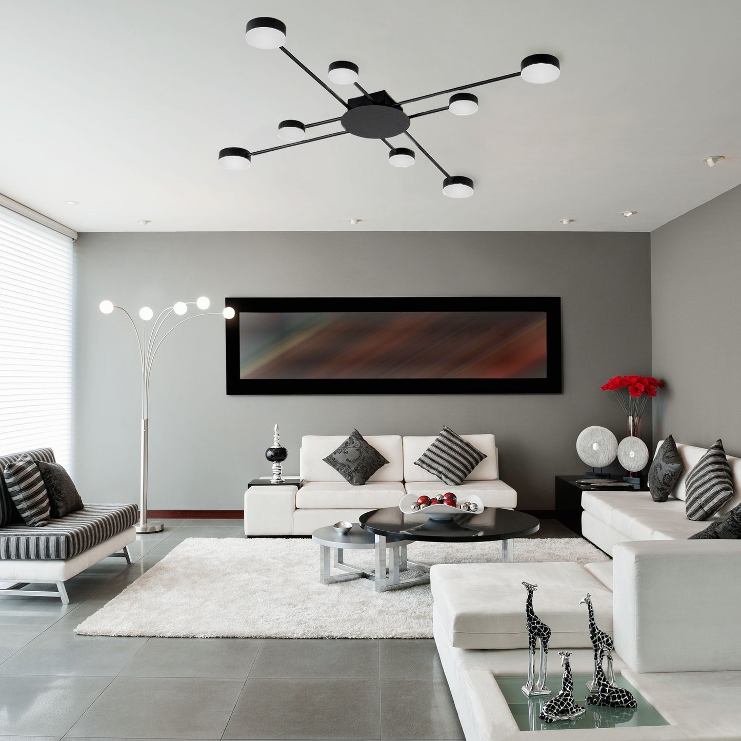 LAMPĂ MODERNĂ DE PLAFON NEGRA 8-BRAT LED APP523-8C  2