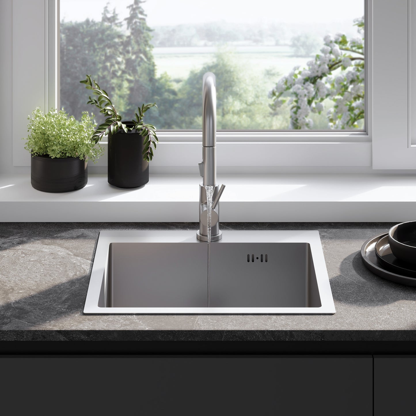 Chiuvetă Inox Leo 50 Brush Nickel cu robinet de bucătărie 3