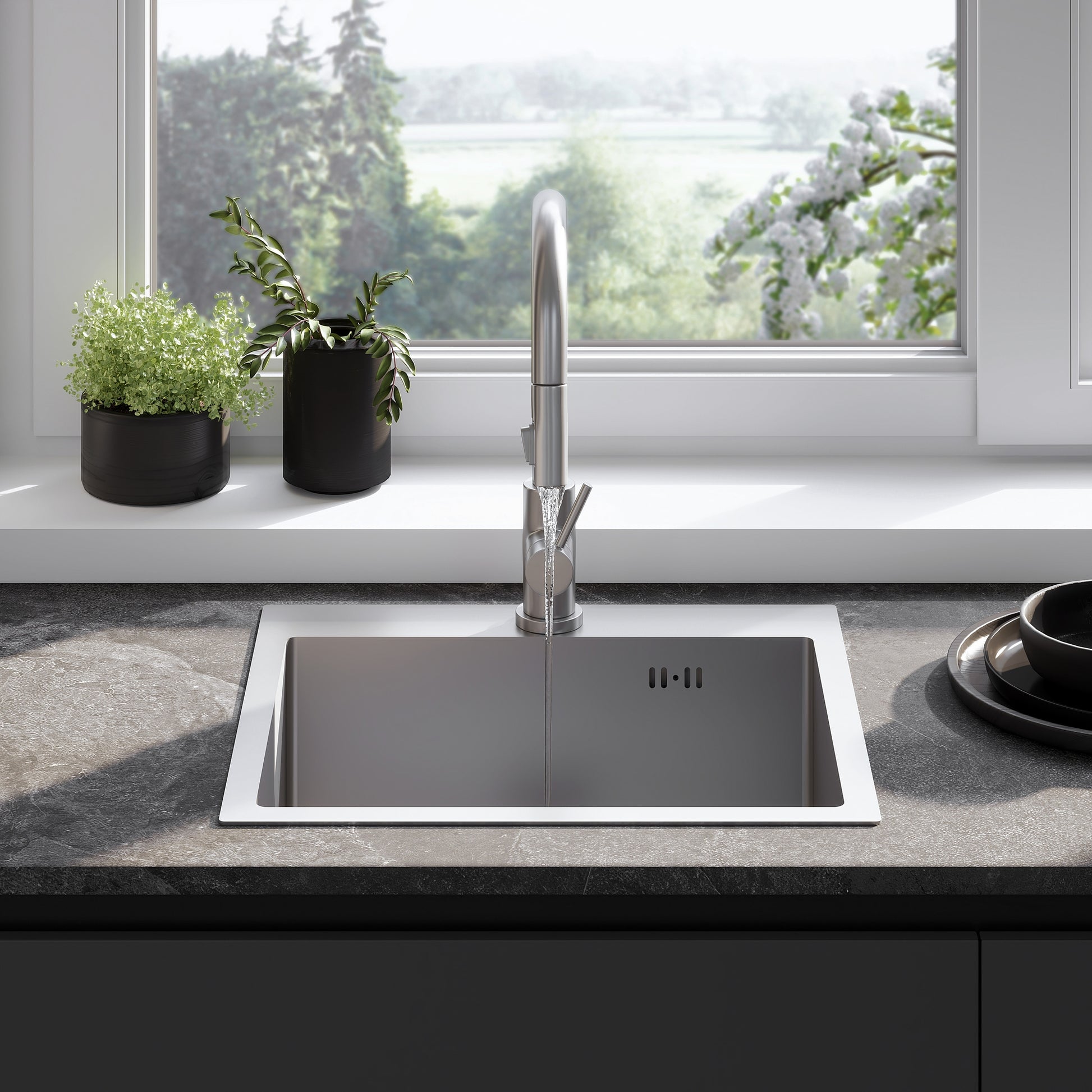 Chiuvetă Inox Leo 50 Brush Nickel cu robinet de bucătărie 3