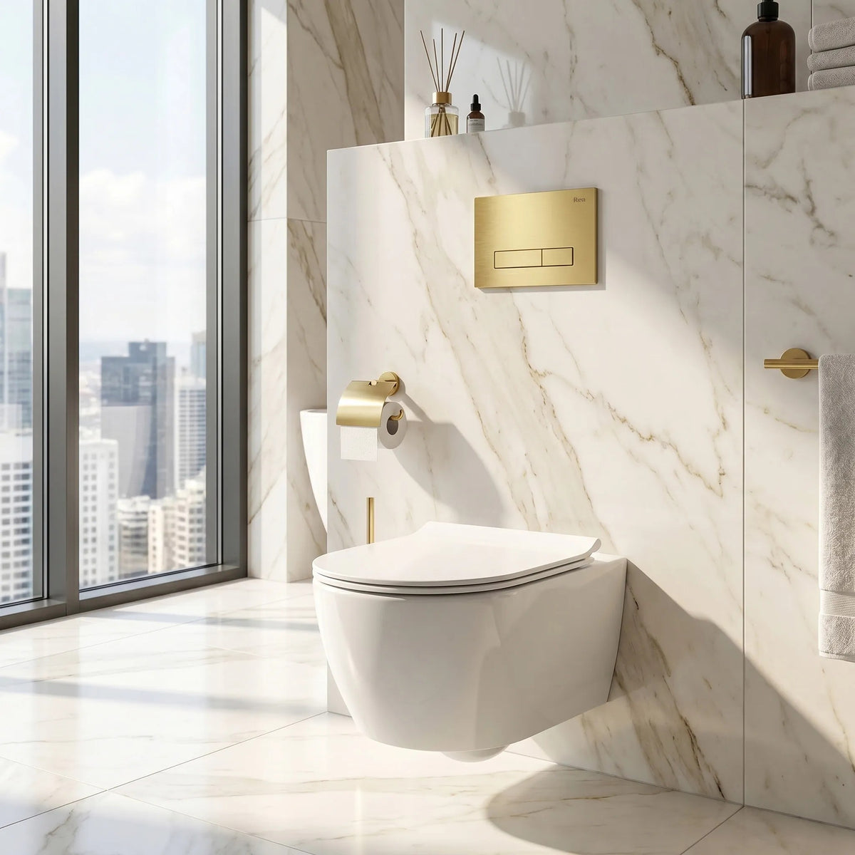 Set Cadru Îngropat Slim 024N Pentru WC Cu Buton HD Gold 10
