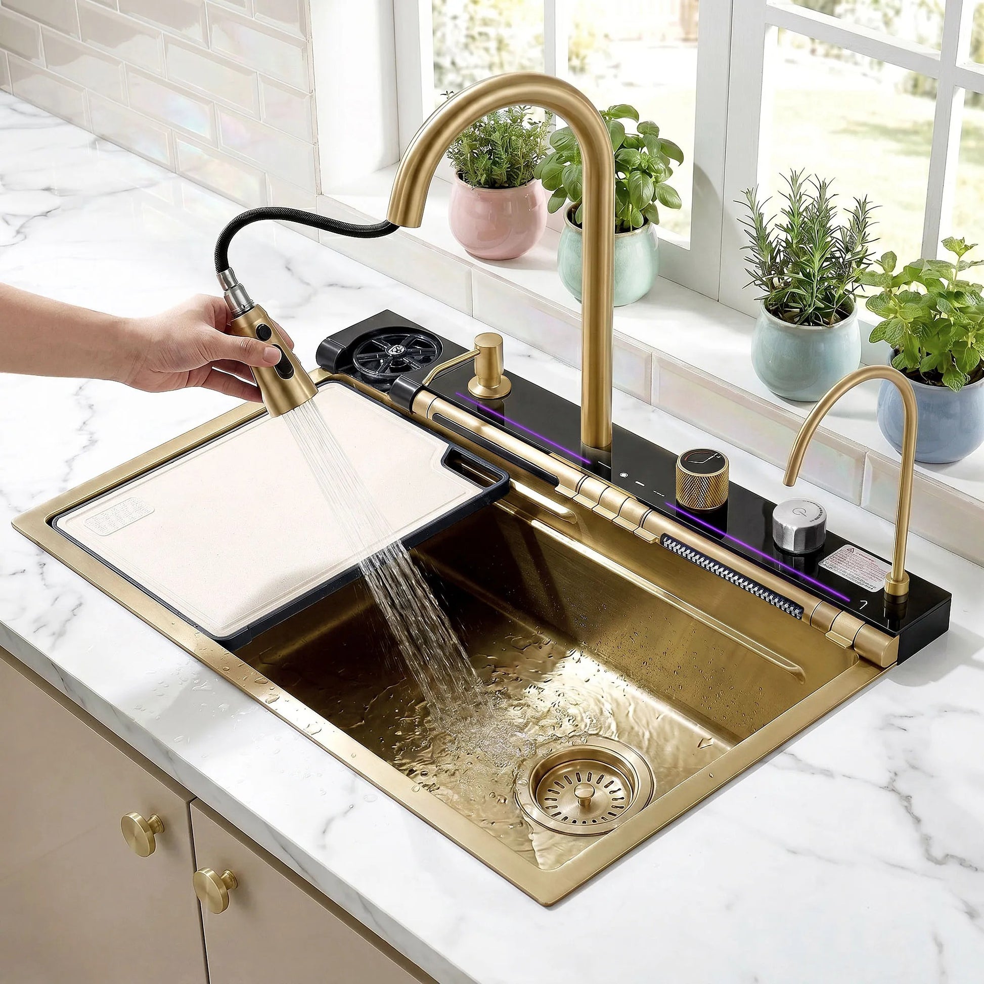 Chiuvetă multifuncțională din oțel 10 în 1 REA Alonzo Brush Gold  11