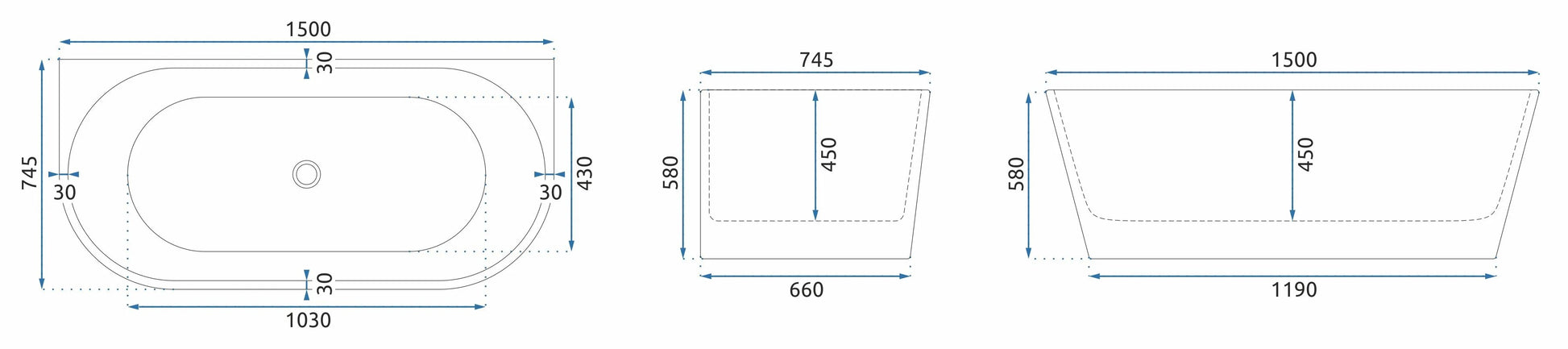 Cada din acril OLIMPIA 150cm Capac dop cupru periat 11