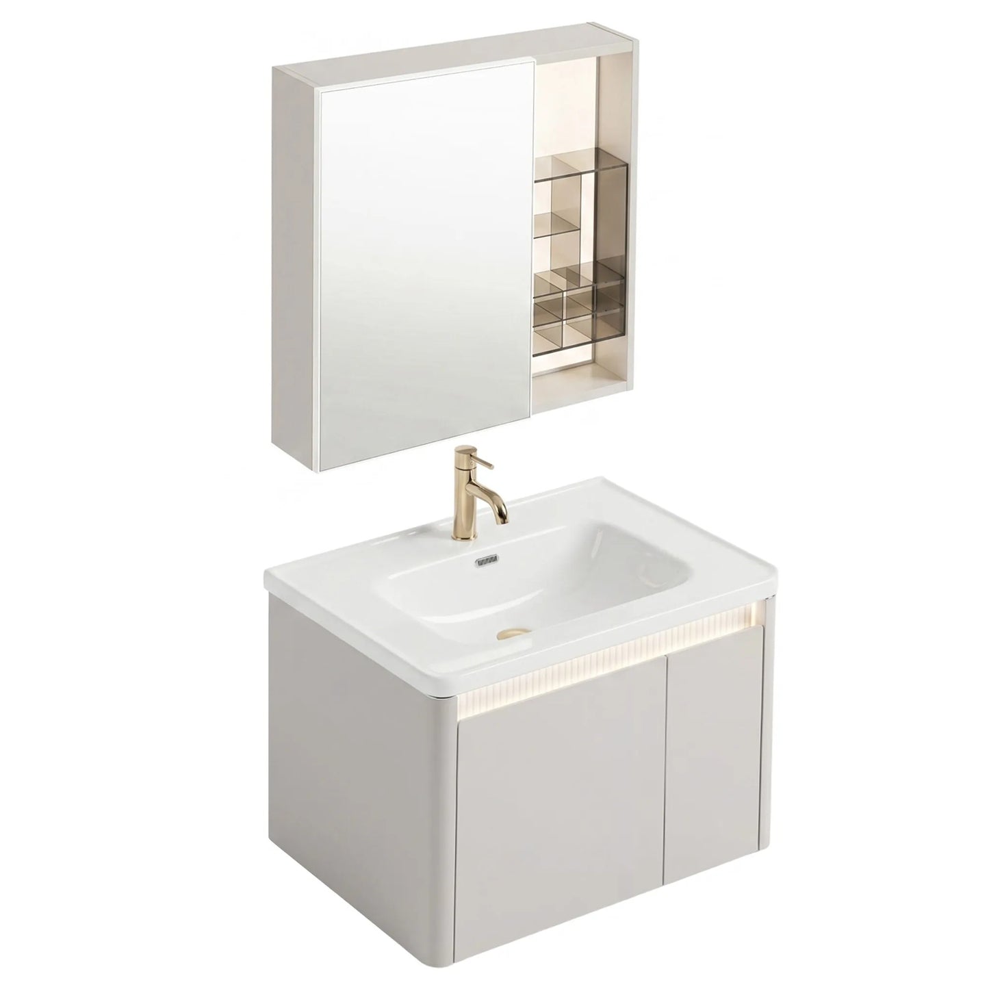 Set Mobilier De Baie Cu Lavoar DE07-60 Beige 60CM 11