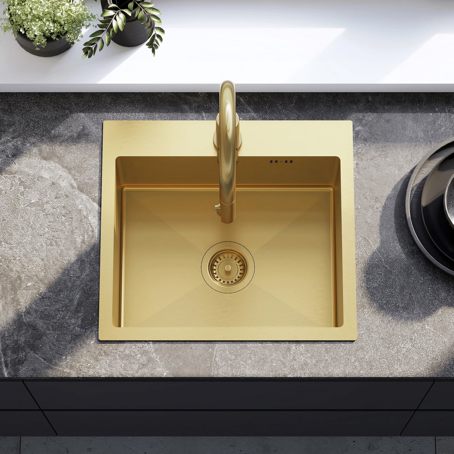 Chiuvetă inox Leo 50 BRUSH GOLD cu robinet de bucătărie 4