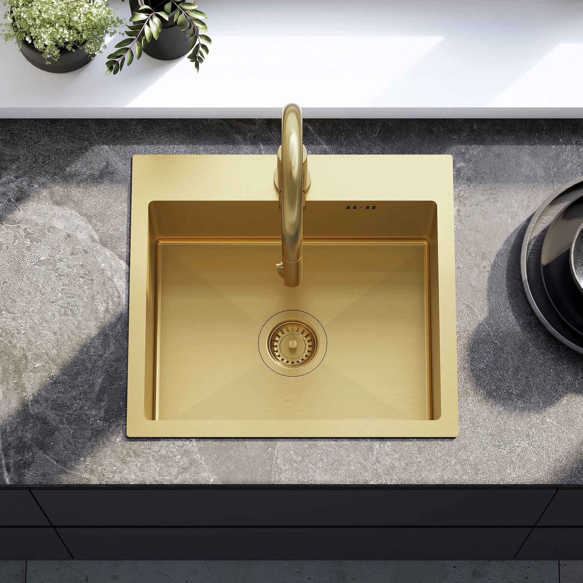 Chiuvetă inox Leo 50 BRUSH GOLD cu robinet de bucătărie 4