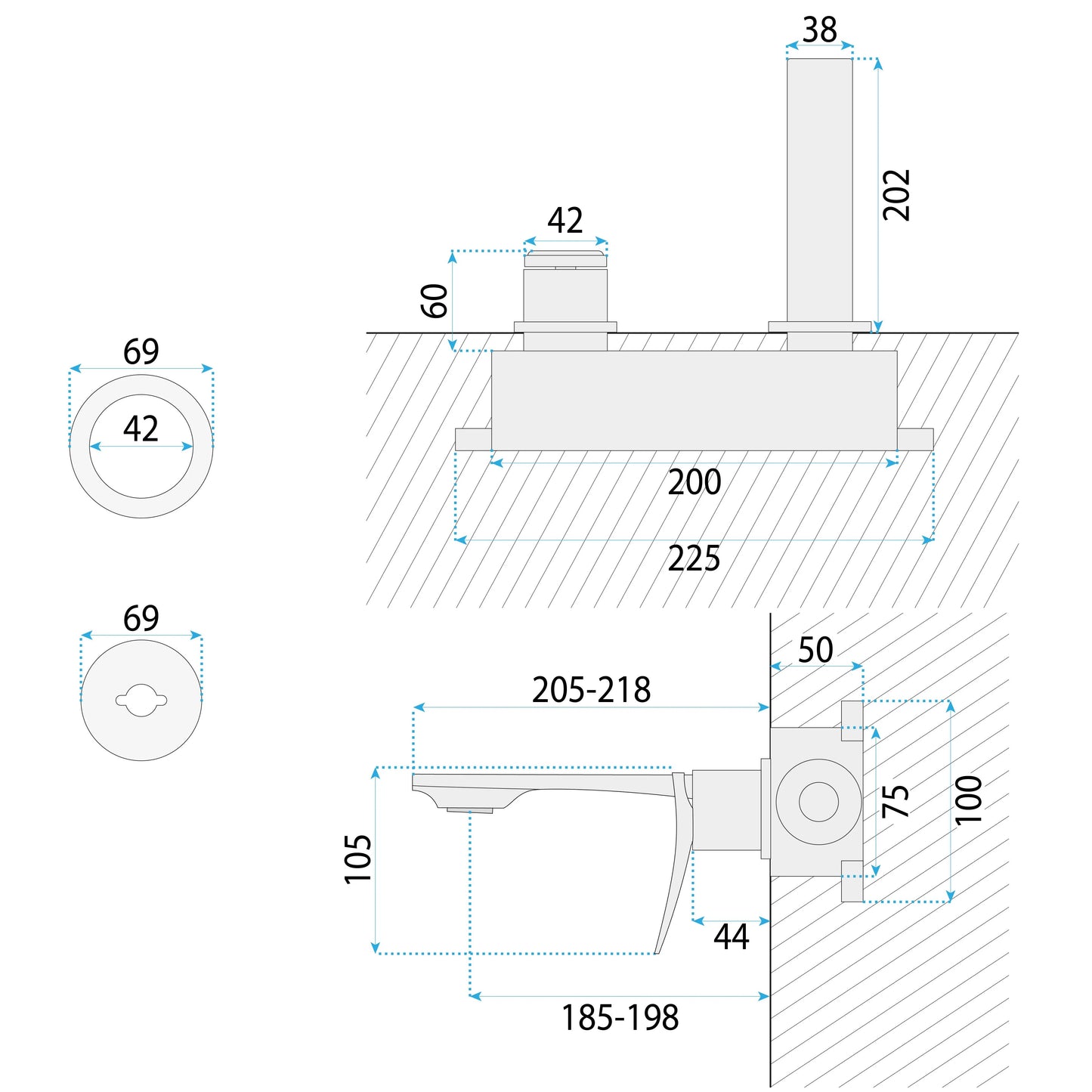 Baterie de lavoar încastrată REA VISION Chrome + BOX  12