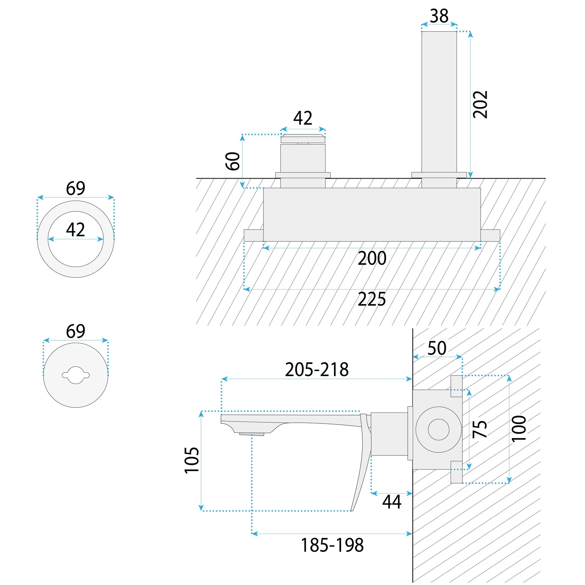 Baterie de lavoar încastrată REA VISION Chrome + BOX  12