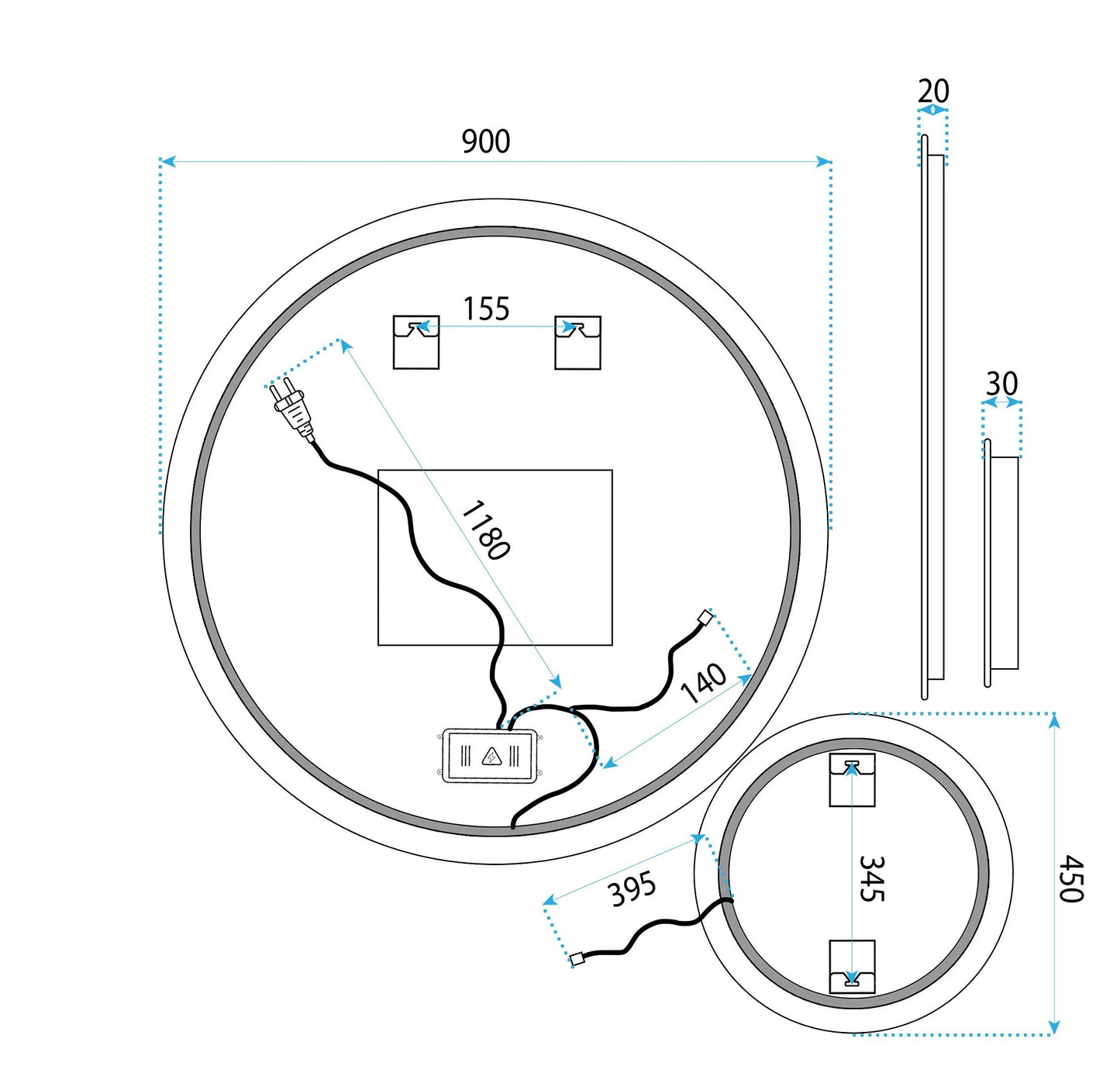 Oglindă LED R-9045 90cm + 45cm  12