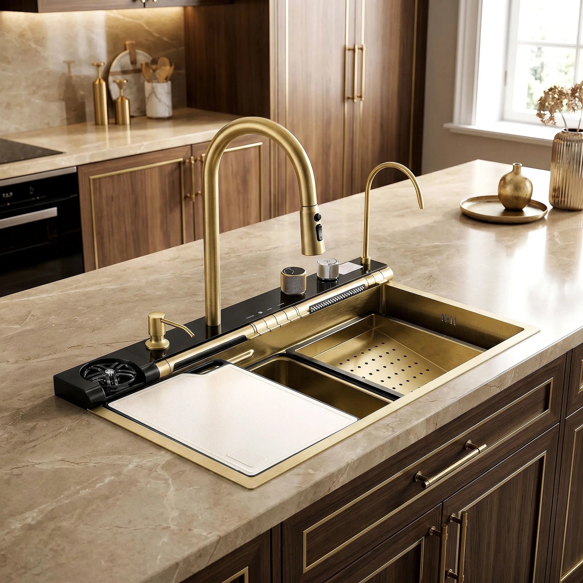 Chiuvetă multifuncțională din oțel 10 în 1 REA Alonzo Brush Gold  13