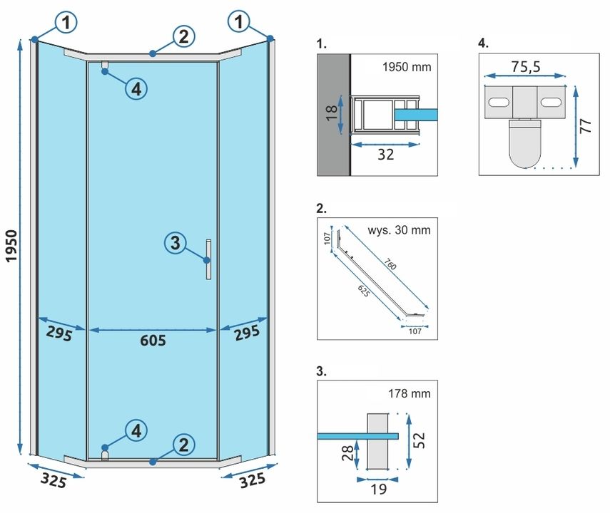 Cabina de dus AXIN Chrom 80x80 cm cu cadita Diamond alb 4
