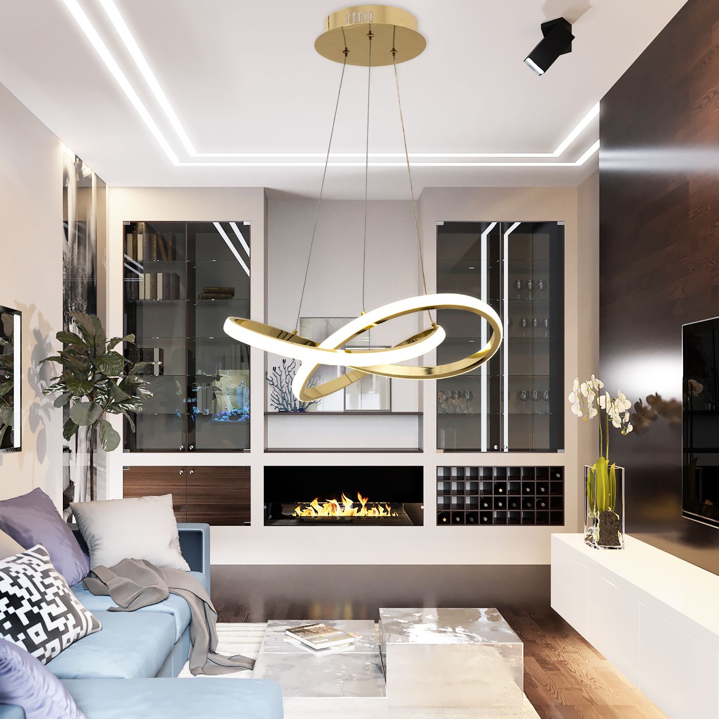 Lampă de tavan suspendată cu inel modern + telecomandă APP390-CP Gold  5