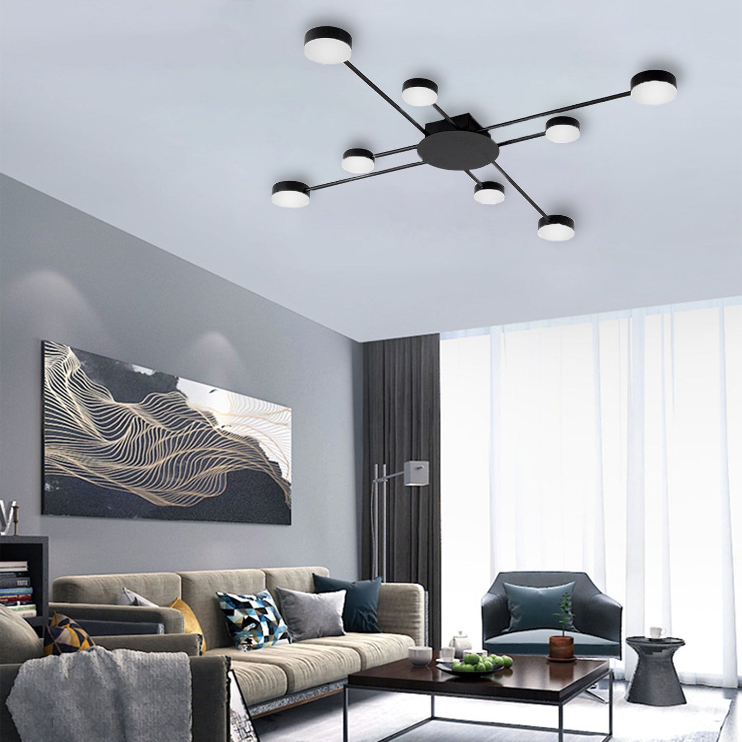 LAMPĂ MODERNĂ DE PLAFON NEGRA 8-BRAT LED APP523-8C  4