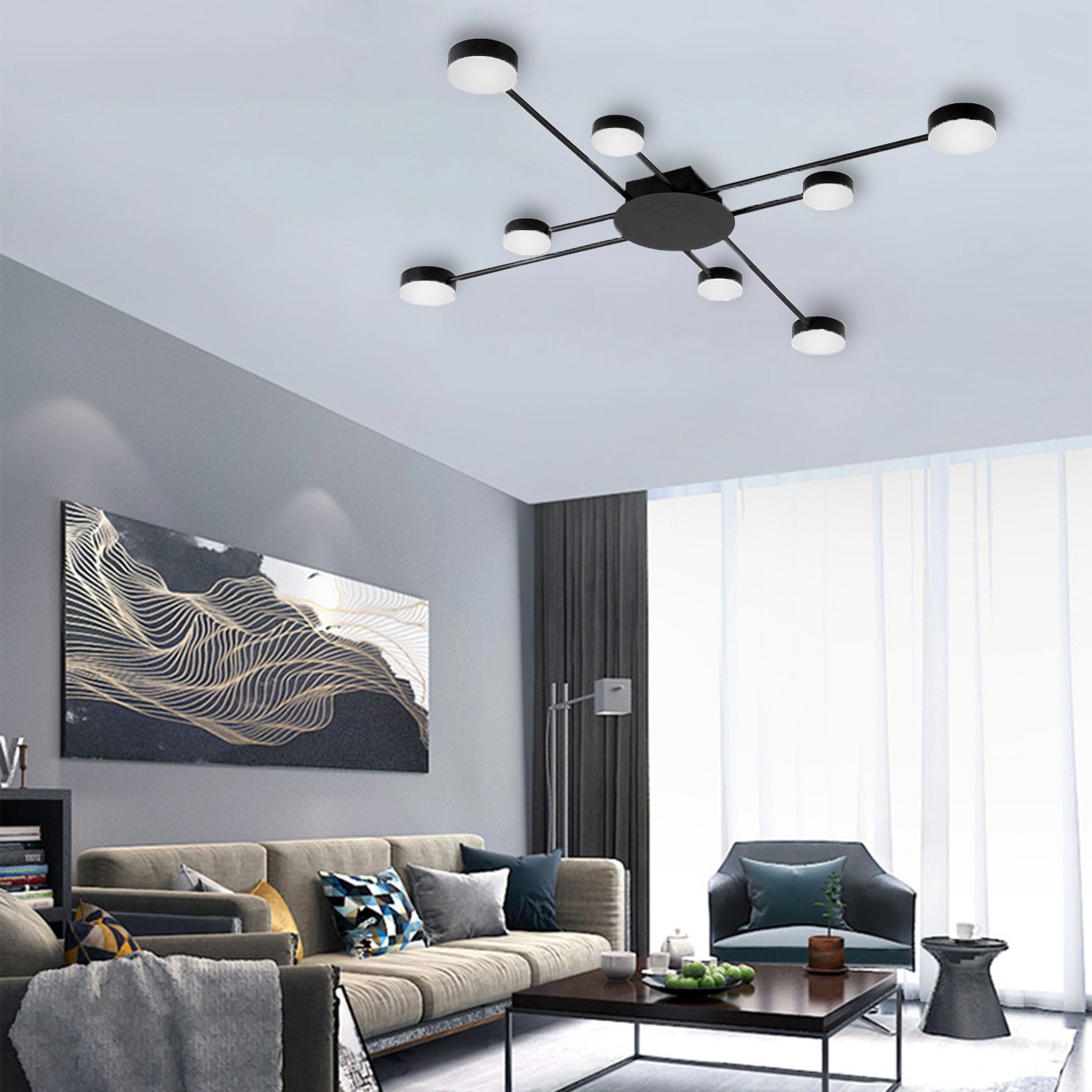LAMPĂ MODERNĂ DE PLAFON NEGRA 8-BRAT LED APP523-8C  4