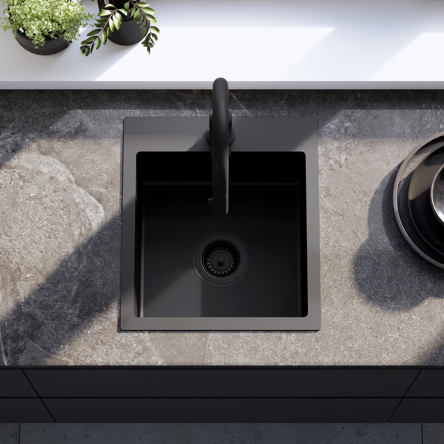 Chiuvetă Inox Leo 40 Black cu robinet de bucătărie 4