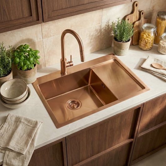 Chiuvetă inox Fin BRUSH COPPER cu robinet de bucătărie 1