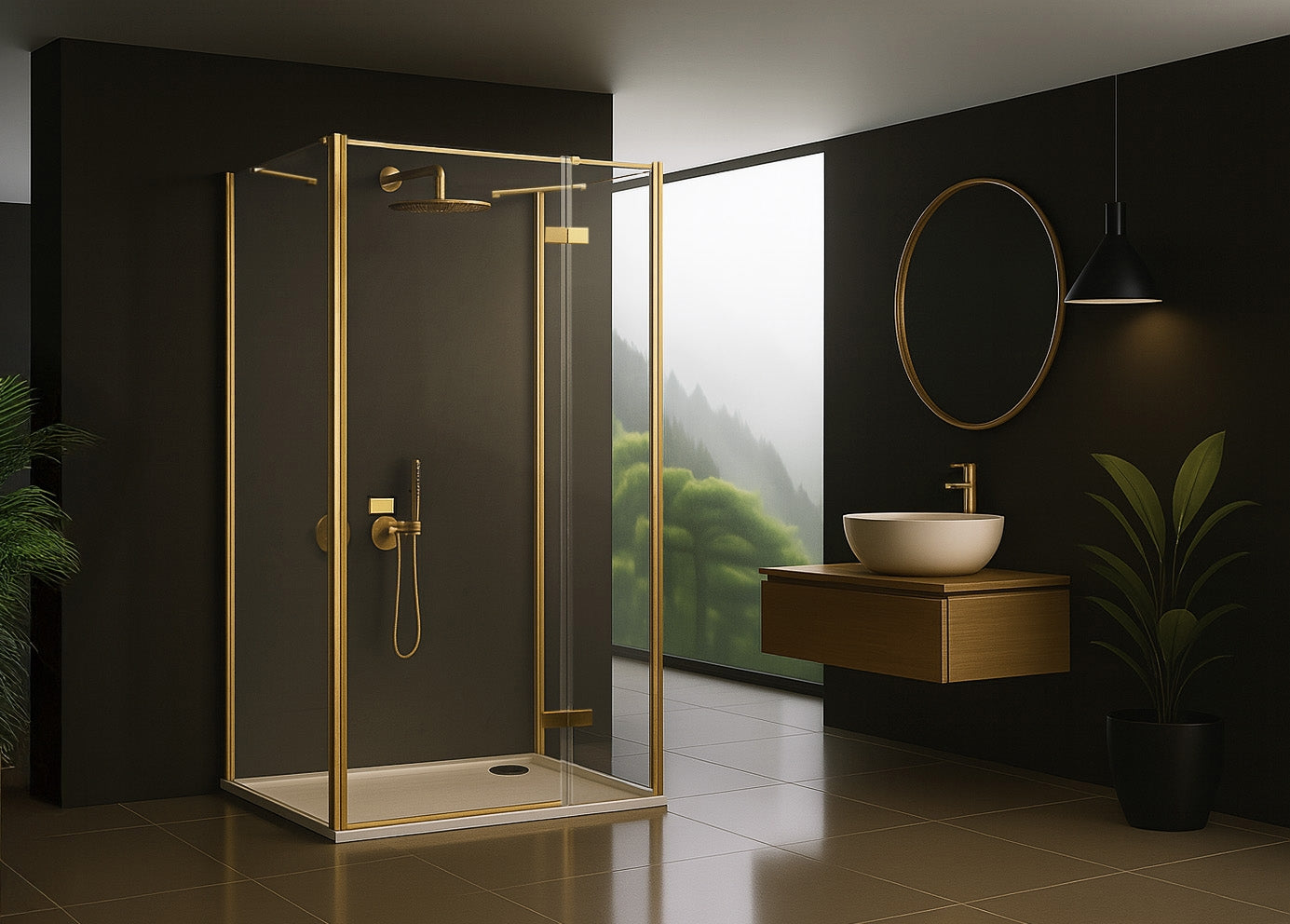 Cabina de dus Rea Atlas 120x100 Brush Gold stanga 2