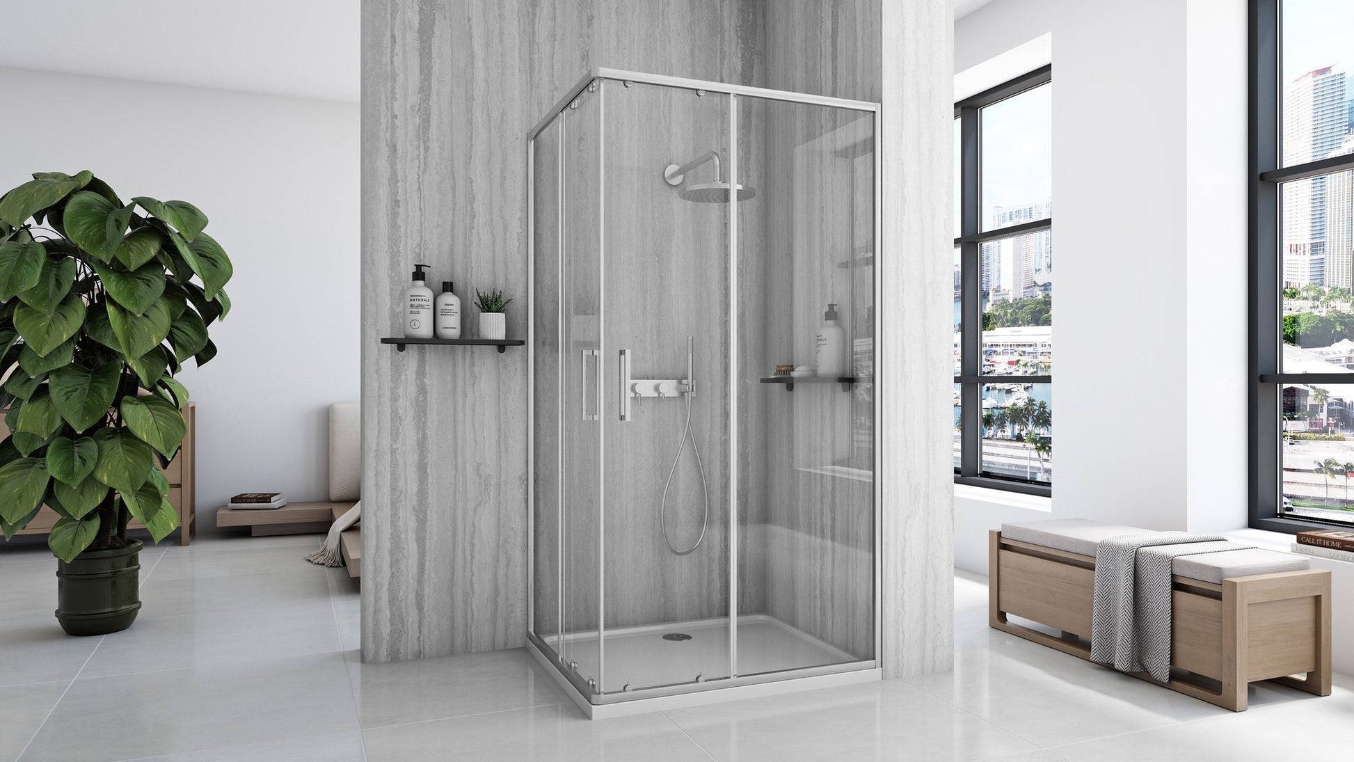 Cabină De Duș Rea City 80x100 Cm Nickel Brush cu cadita Savoy 4
