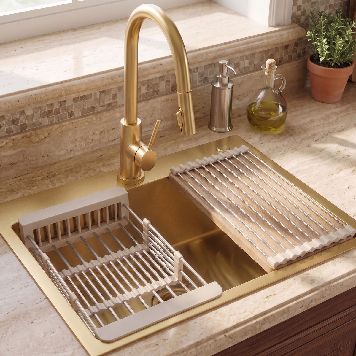 Chiuvetă Din Oțel Cu Set De Accesorii 3 Buc. REA Liam Brush Gold Accesorii Gri 13