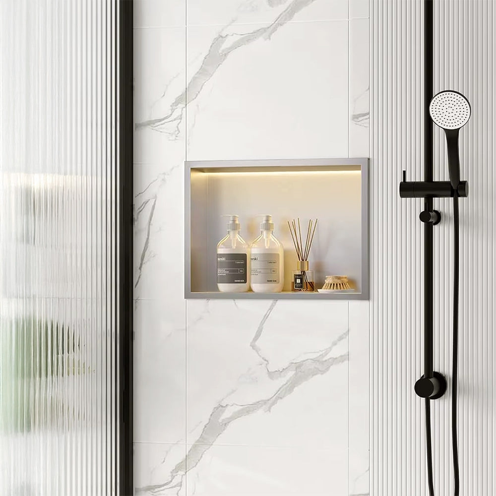 Raft Baie Incastrat Perete Led 30x45 Steel Brush  2