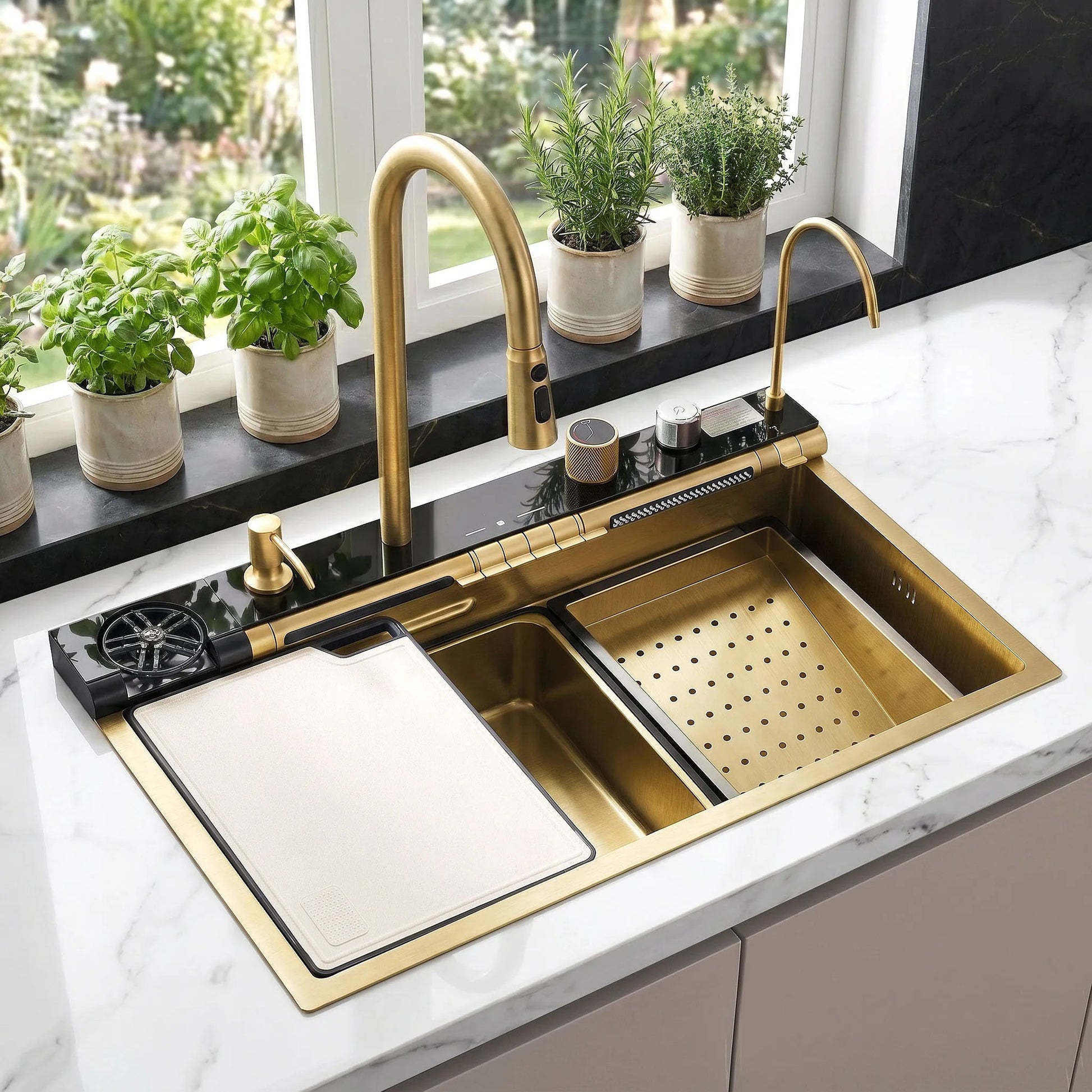 Chiuvetă multifuncțională din oțel 10 în 1 REA Alonzo Brush Gold  1