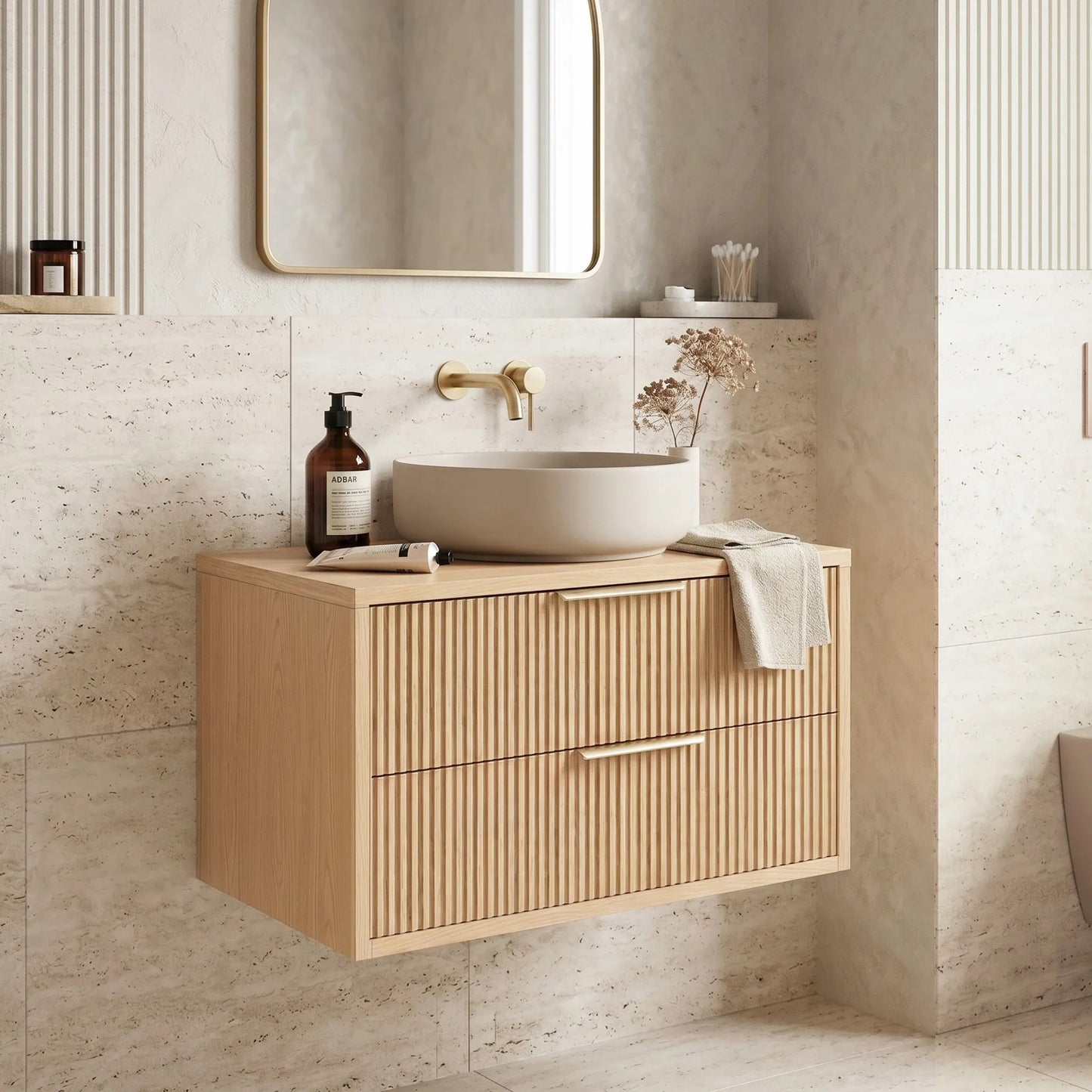Dulap baie pentru lavoar Rea Mono 80cm Beige  1