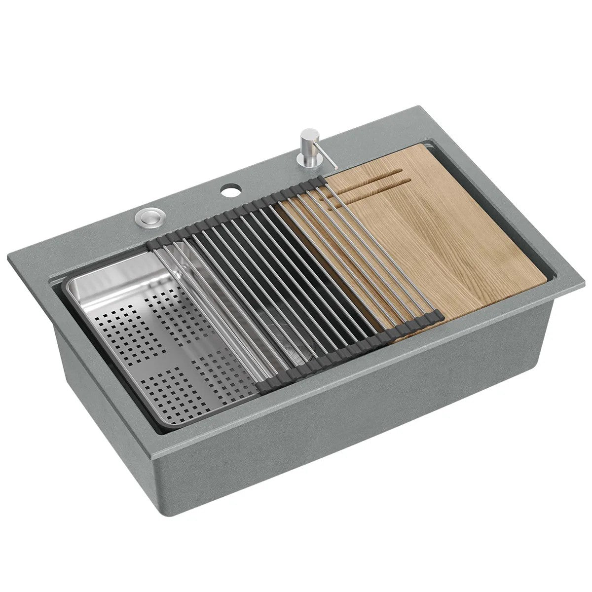 Chiuveta Din Granit MARC 110 WORKSTATION Grey Metallic Dop Auriu 1