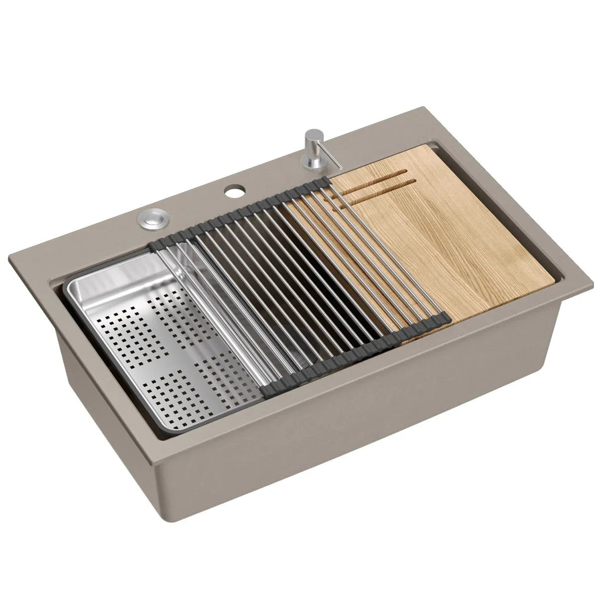 Chiuveta Din Granit MARC 110 WORKSTATION Beige Dop Auriu 1