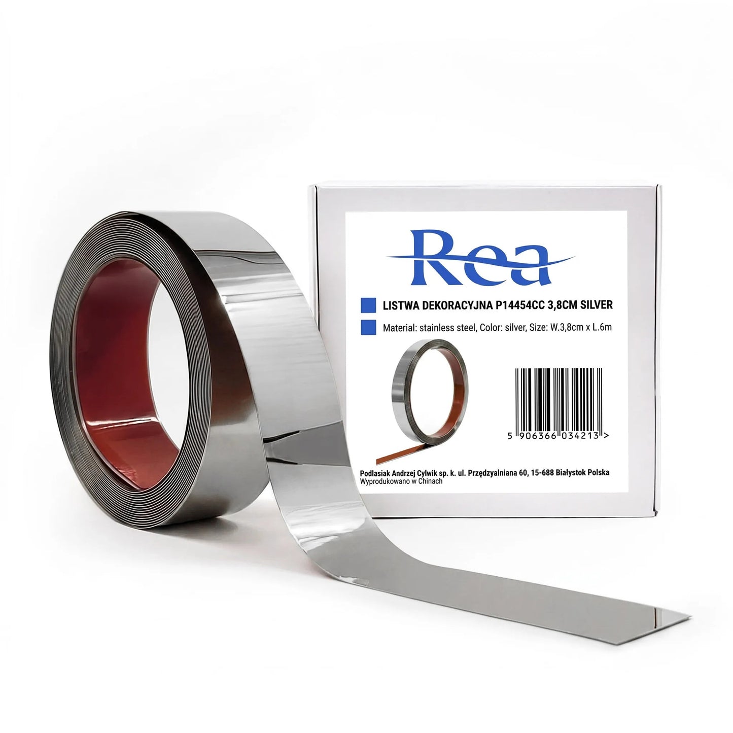 Bandă Decorativă Autoadezivă Rea P14454CC 3,8cm Silver 1