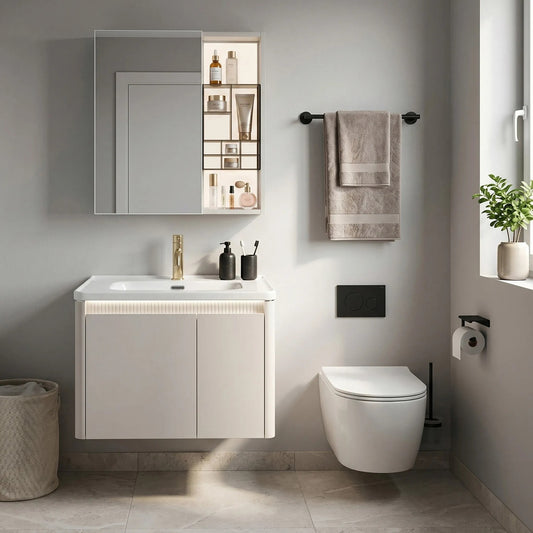 Set Mobilier De Baie Cu Lavoar DE07-60 Beige 60CM 1
