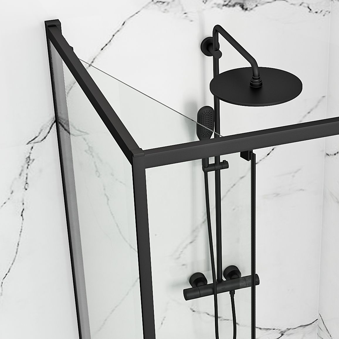 Cabina de dus Rea Space In Black 90x90 cu cadita Savoy 7
