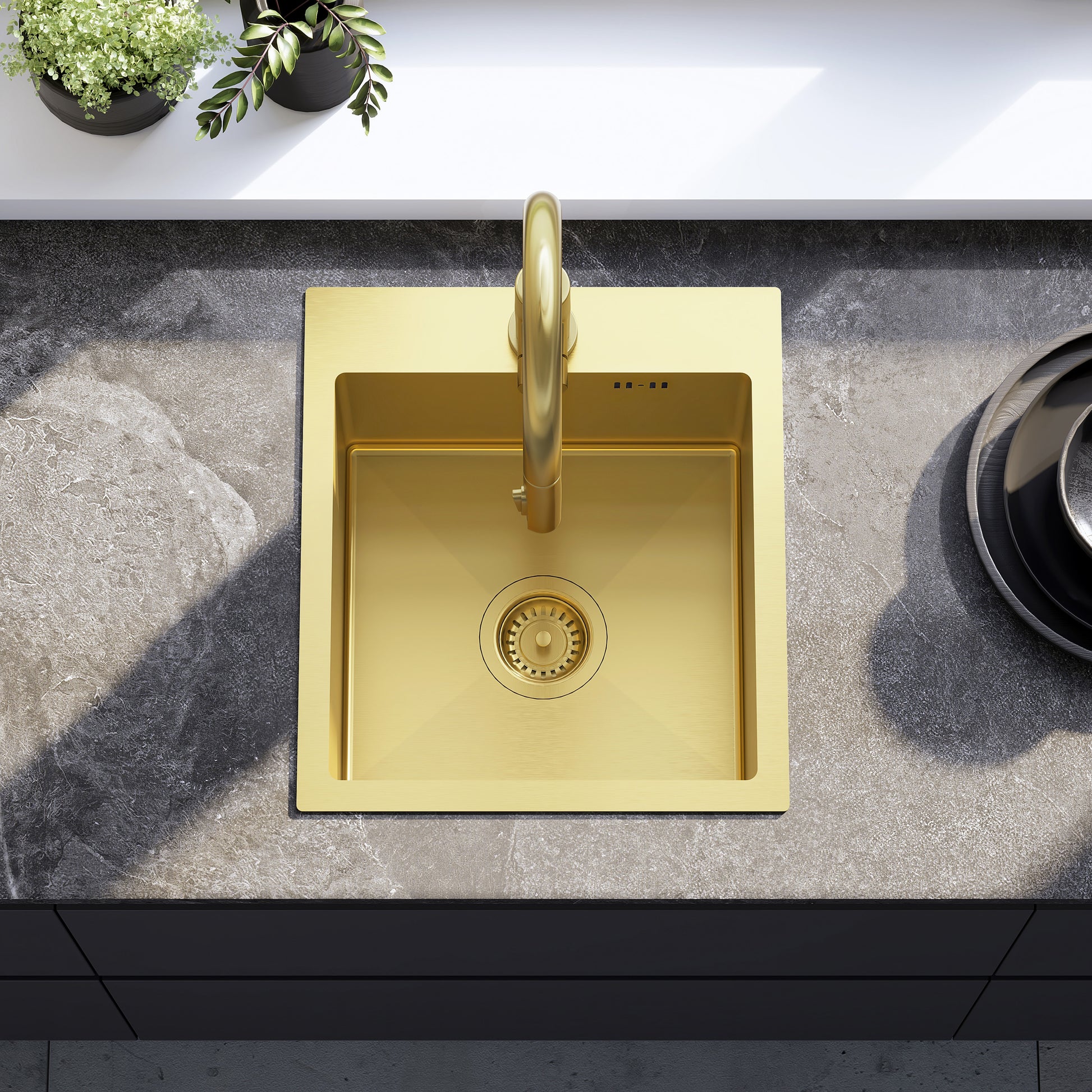 Chiuvetă inox Leo 40 BRUSH GOLD fără robinet de bucătărie 4