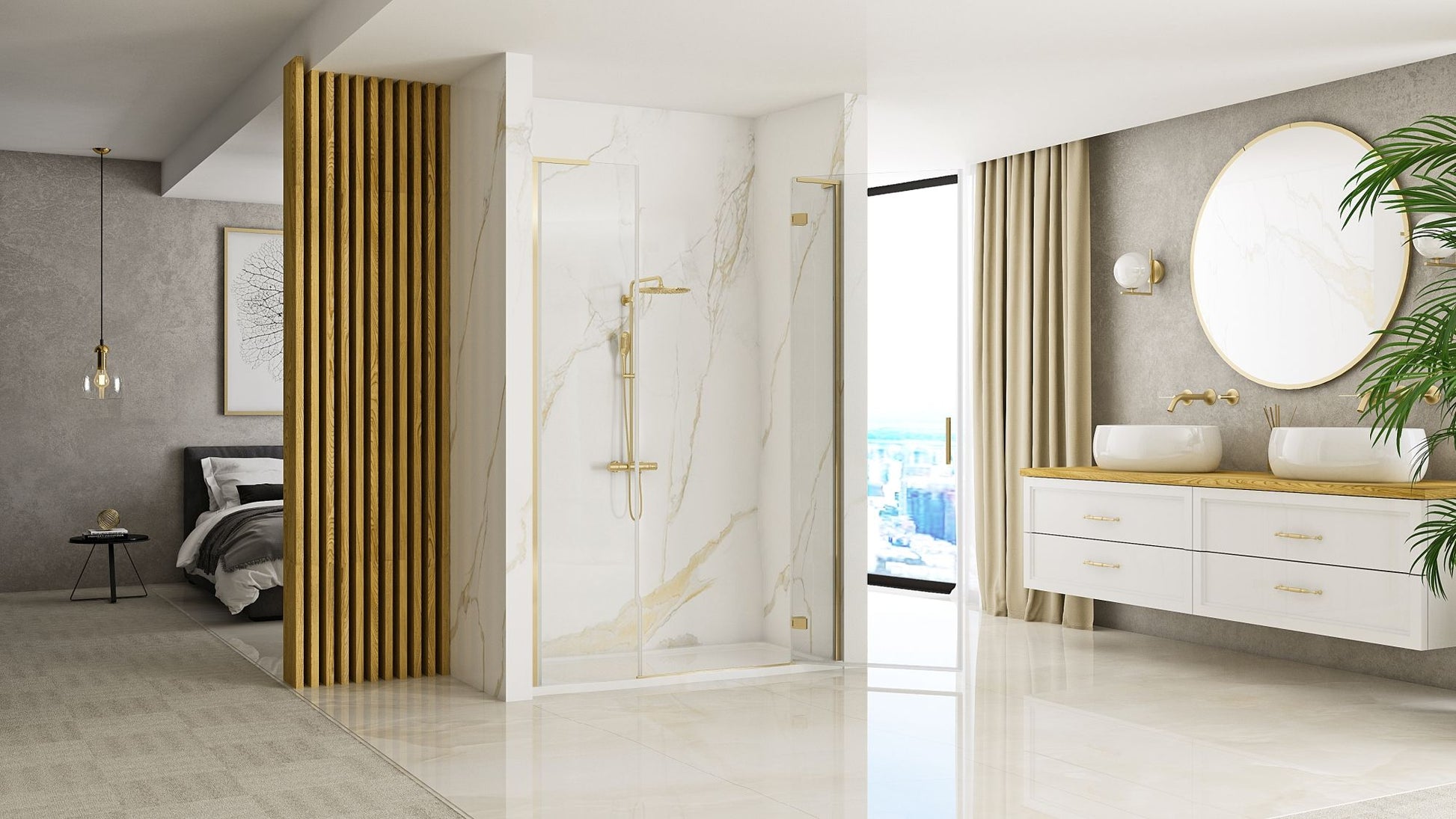 Ușă de duș Rea Hugo 80 Gold Brush + Panou de duș 30 3