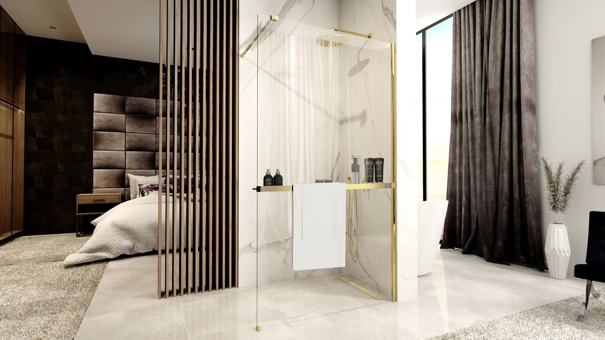 Panou de duș Rea Aero Gold N 120 Walk In + EVO  2