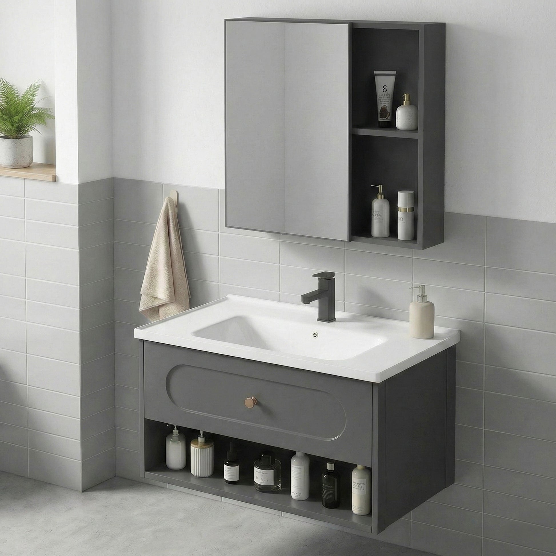 Set mobilier de baie cu lavoar River 60cm Grey  3