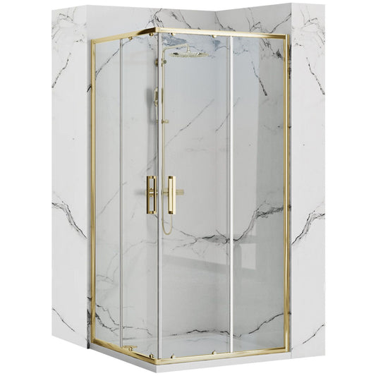 Cabina de dus Rea Punto 80x80 cm Gold cu cadita Savoy black 1