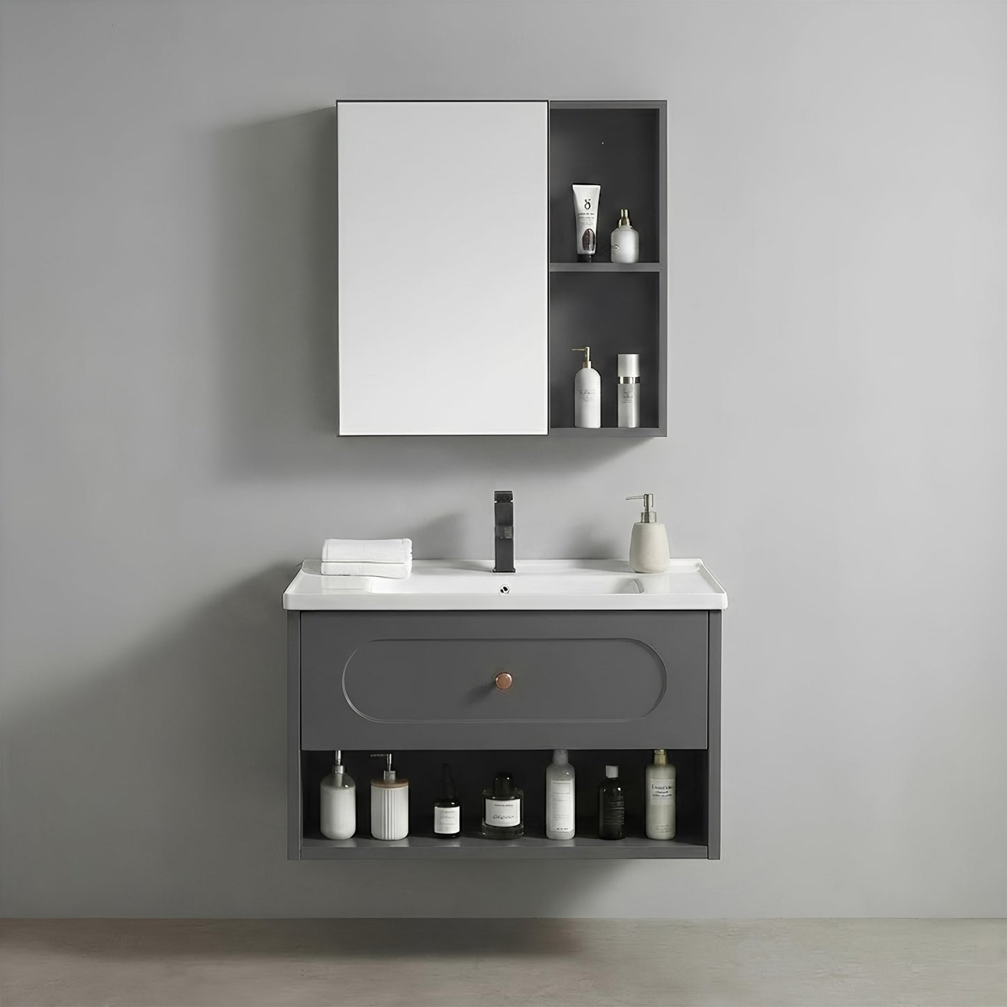 Set mobilier de baie cu lavoar River 60cm Grey  1