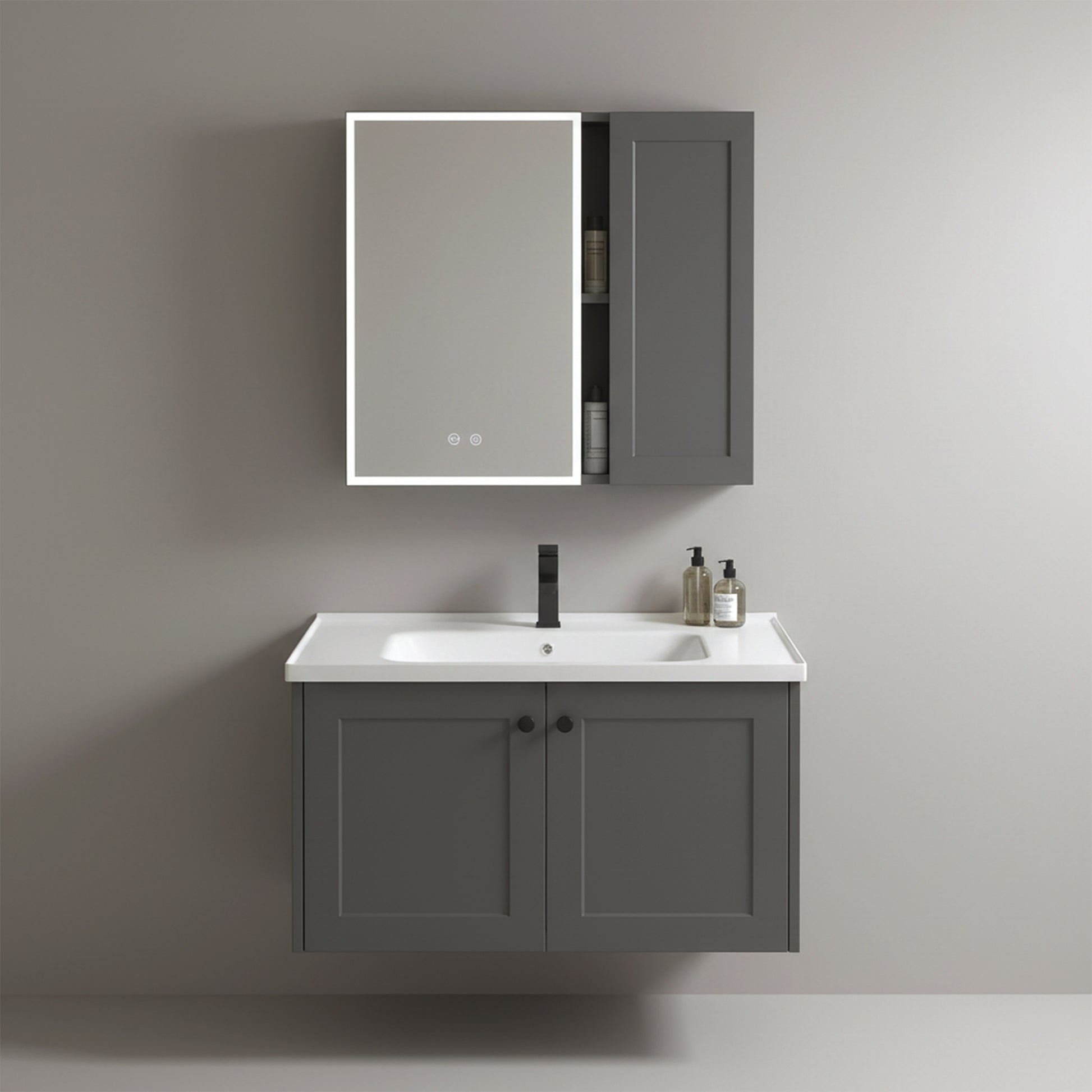Set mobilier de baie cu lavoar Monti 60cm Grey  1