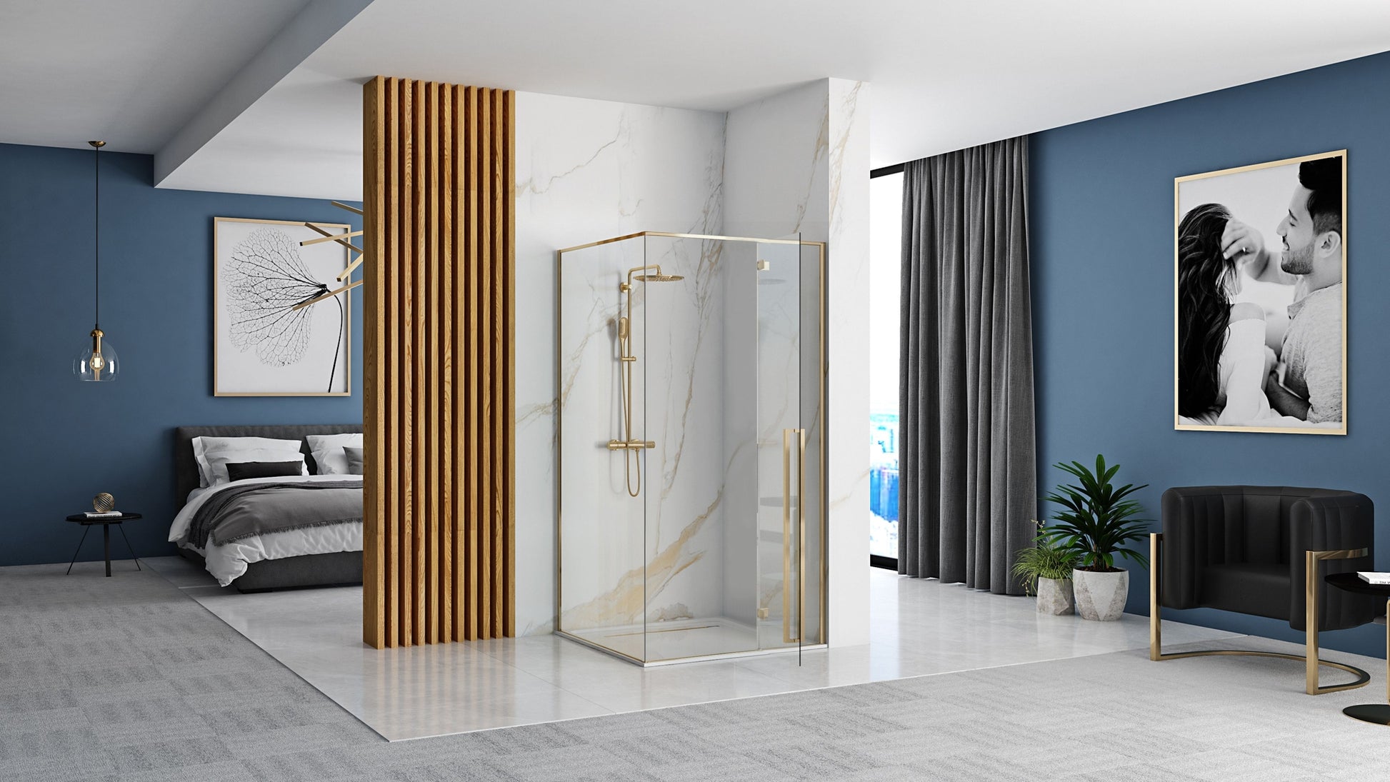 Cabina de dus Fargo 100x80 Gold cu cadita Savoy 5