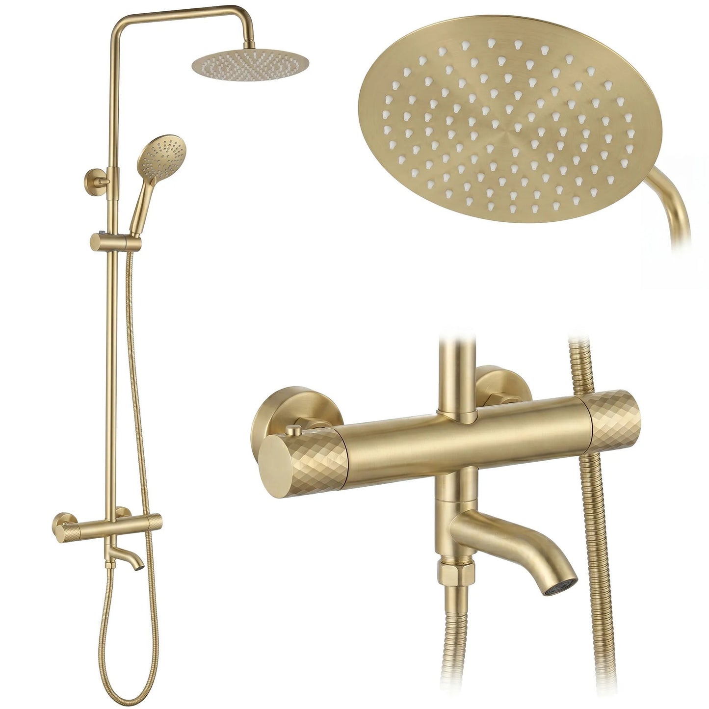 Coloana de dus cu termostat Lungo Diamond Gold Brush  2