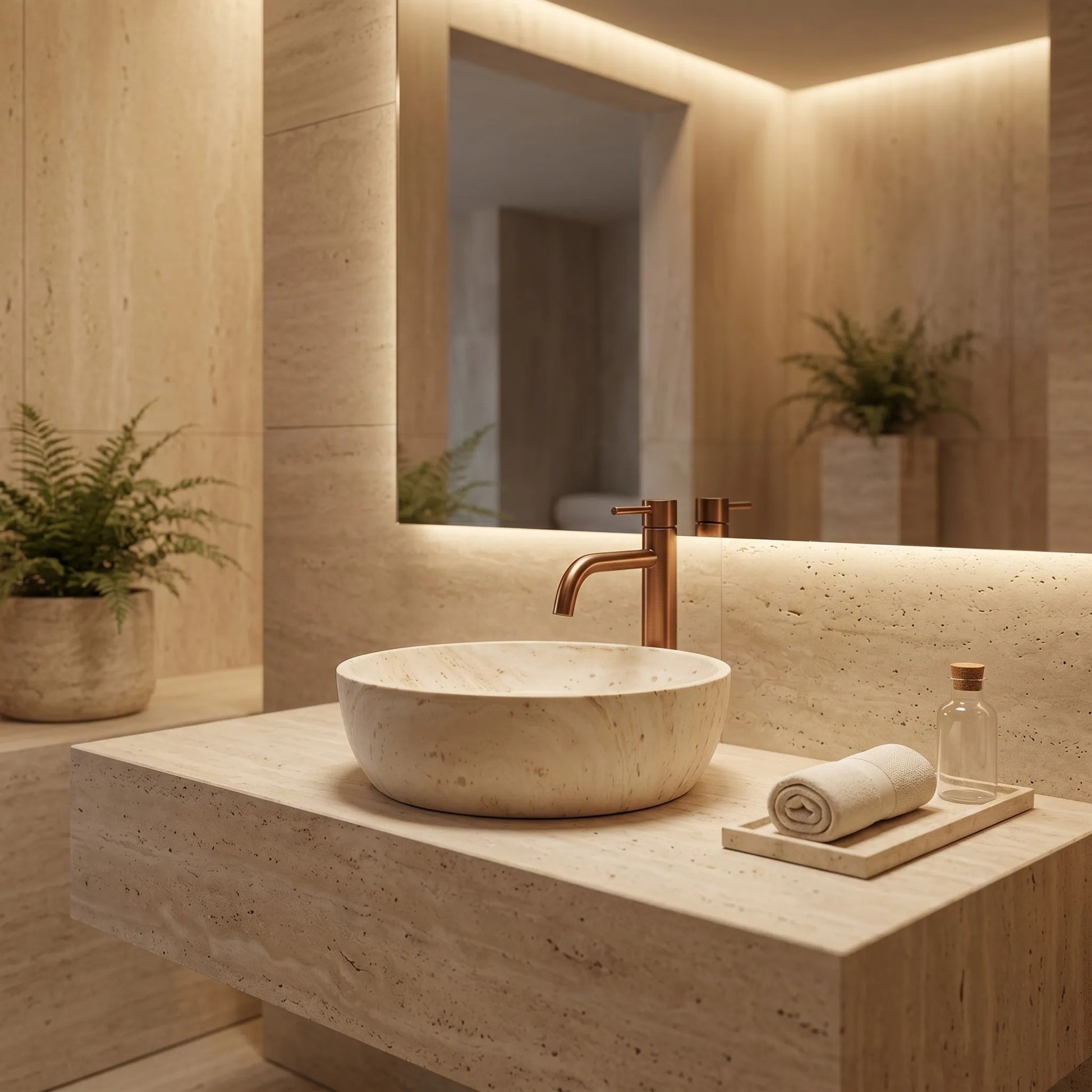Lavoar pentru blat Rea Amelia Travertine Classic 48  2