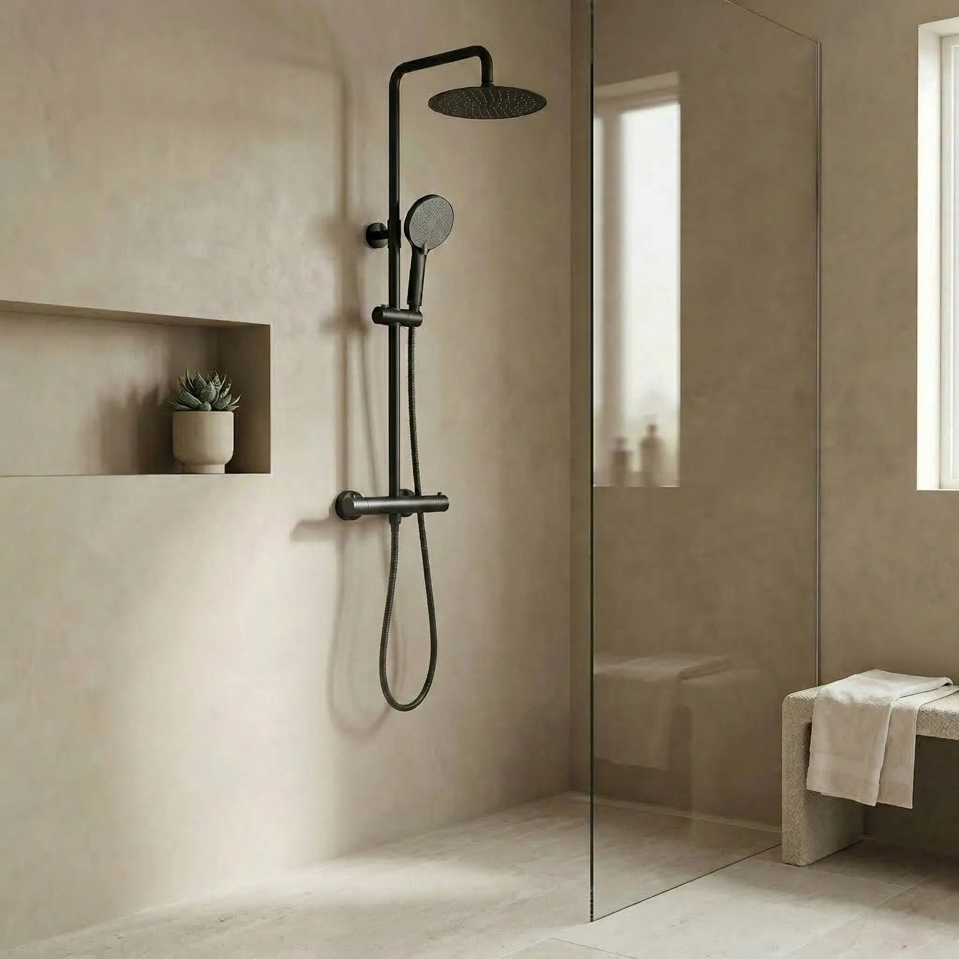 Set de duș fără pipă cu termostat Rea Lungo Black  2