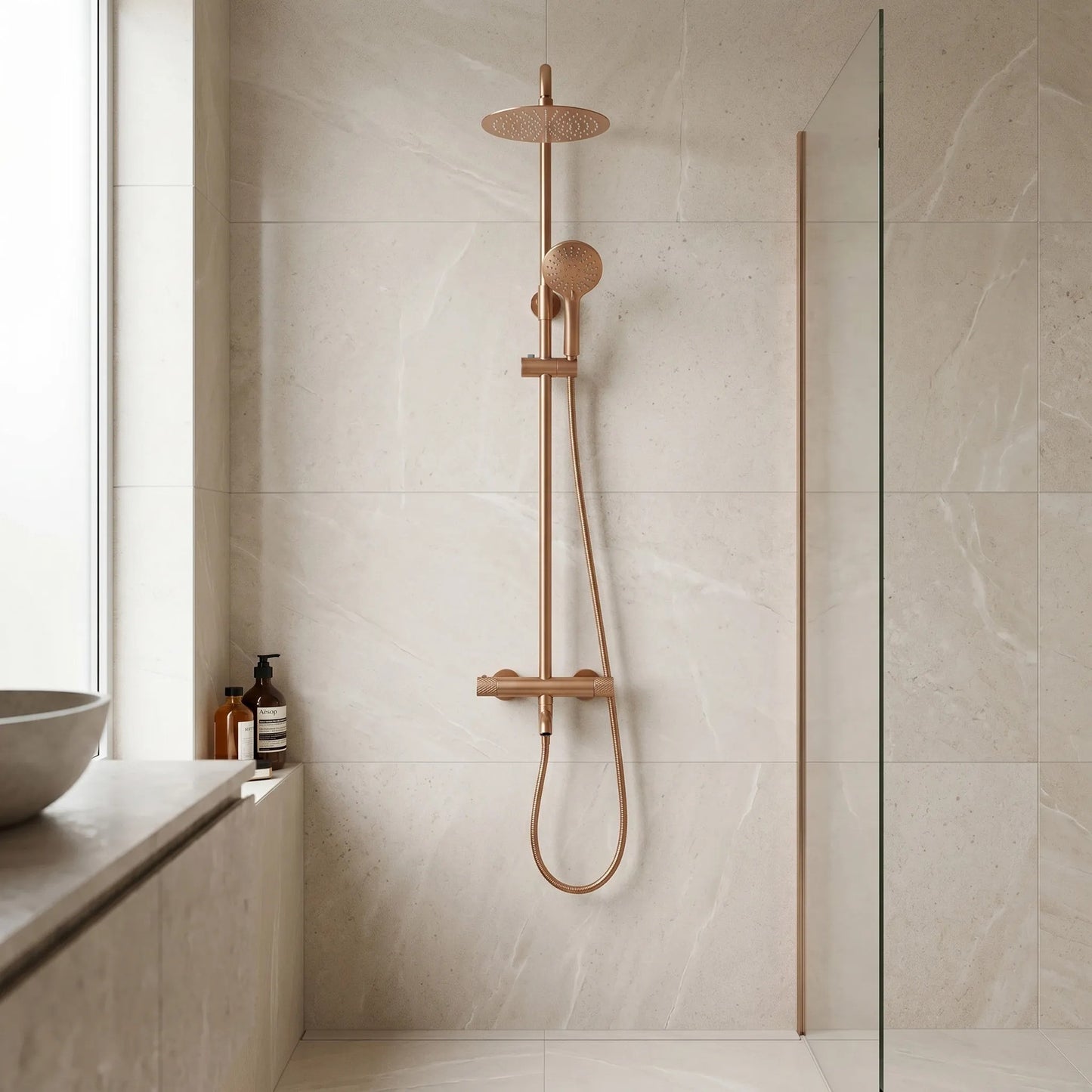 Coloana de dus cu termostat Lungo Diamond Copper Brush  2