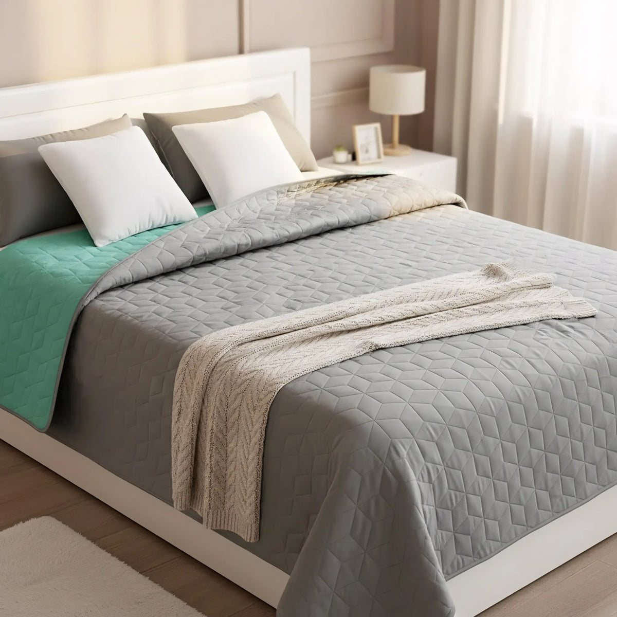 Cuvertura Cu Doua Fete Matlasata Diamante Mint / L.Grey 200x220 2
