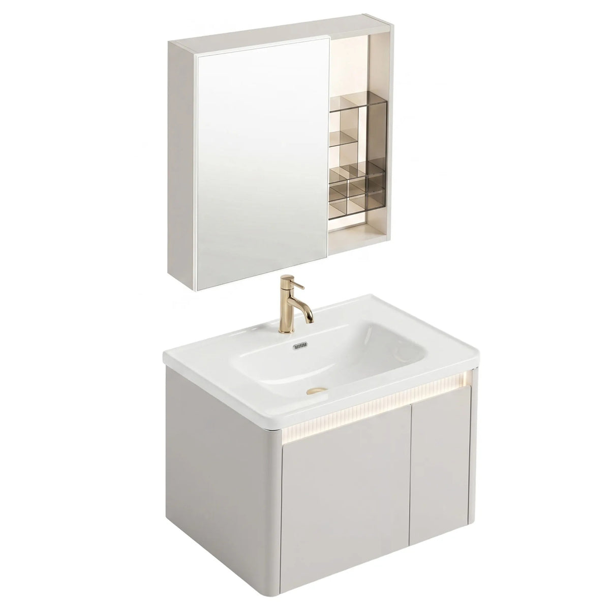 Set Mobilier De Baie Cu Lavoar DE07-60 Beige 60CM 2