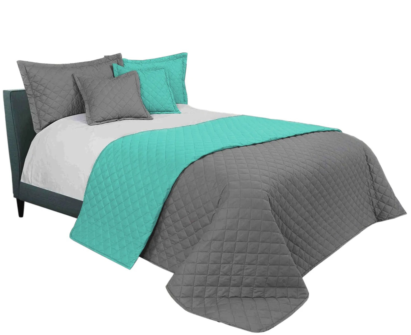 Cuvertura Cu Doua Fete Matlasata Inez Gri Inchis-Menta 220x240 2