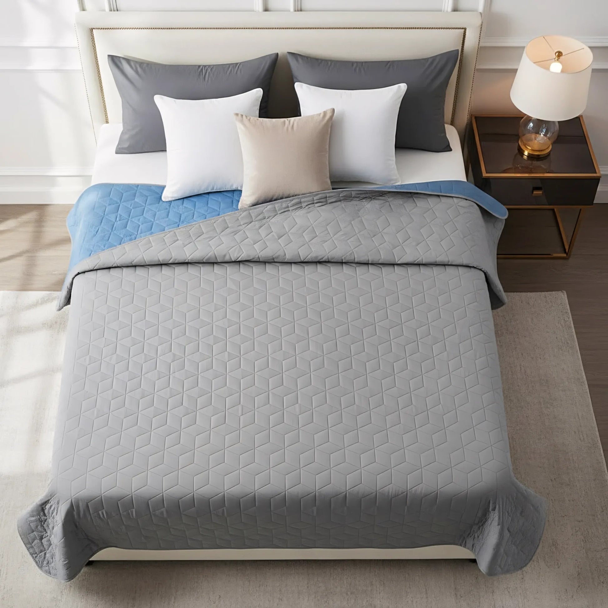 Cuvertura Cu Doua Fete Matlasata Diamante L.Grey / Blue 200x220 2