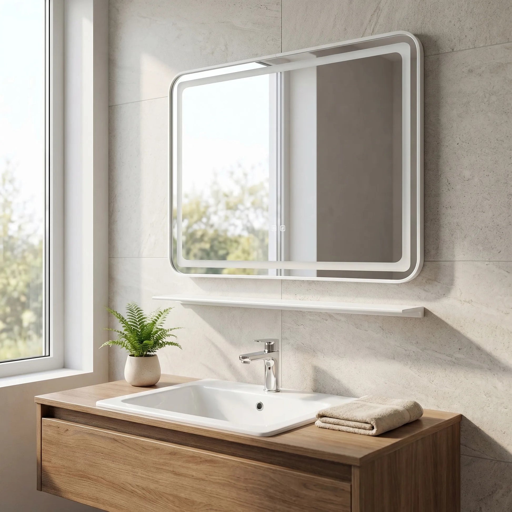 Oglindă de perete LED cu raft 80x60 cm L-8060  2