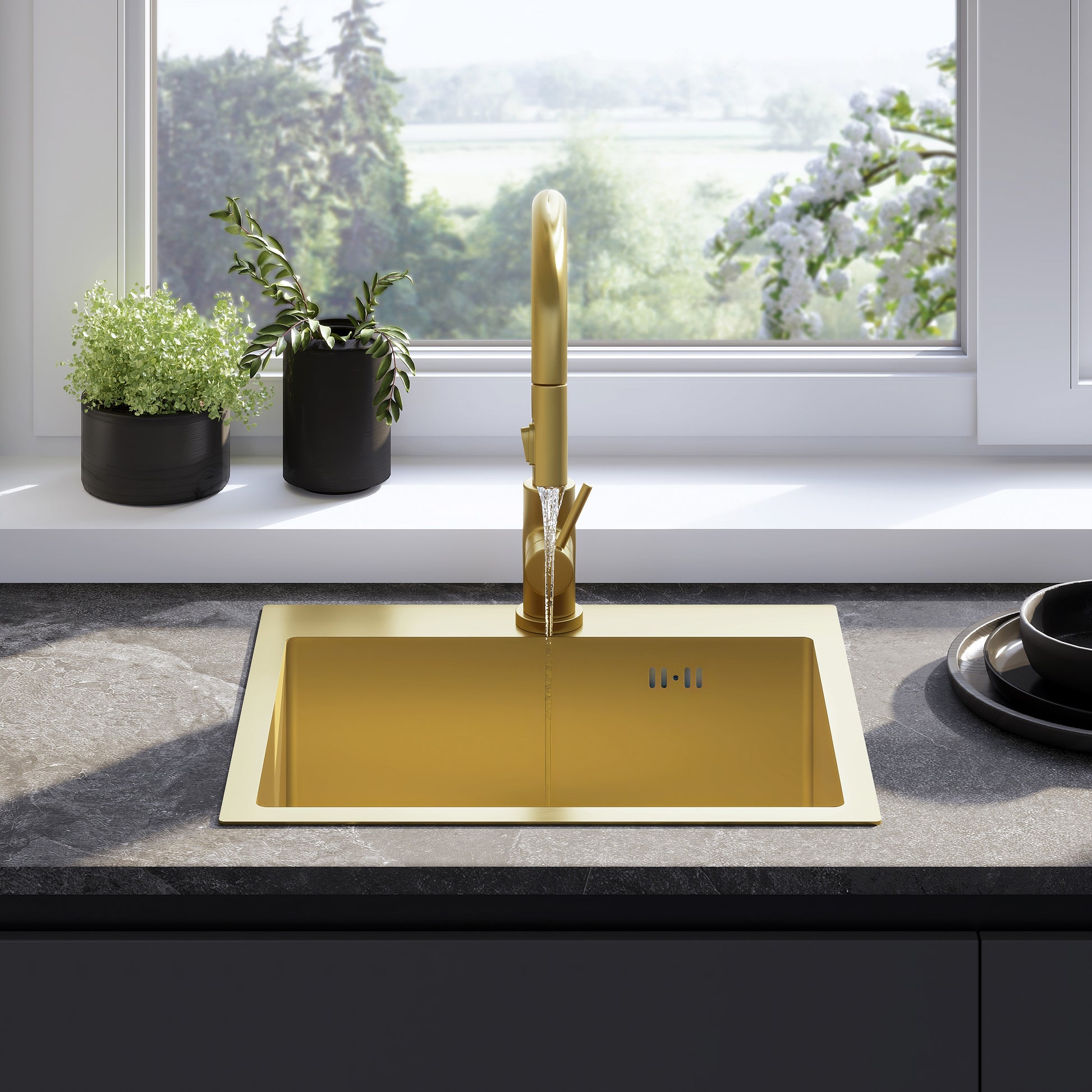Chiuvetă inox Leo 50 BRUSH GOLD fără robinet de bucătărie 4