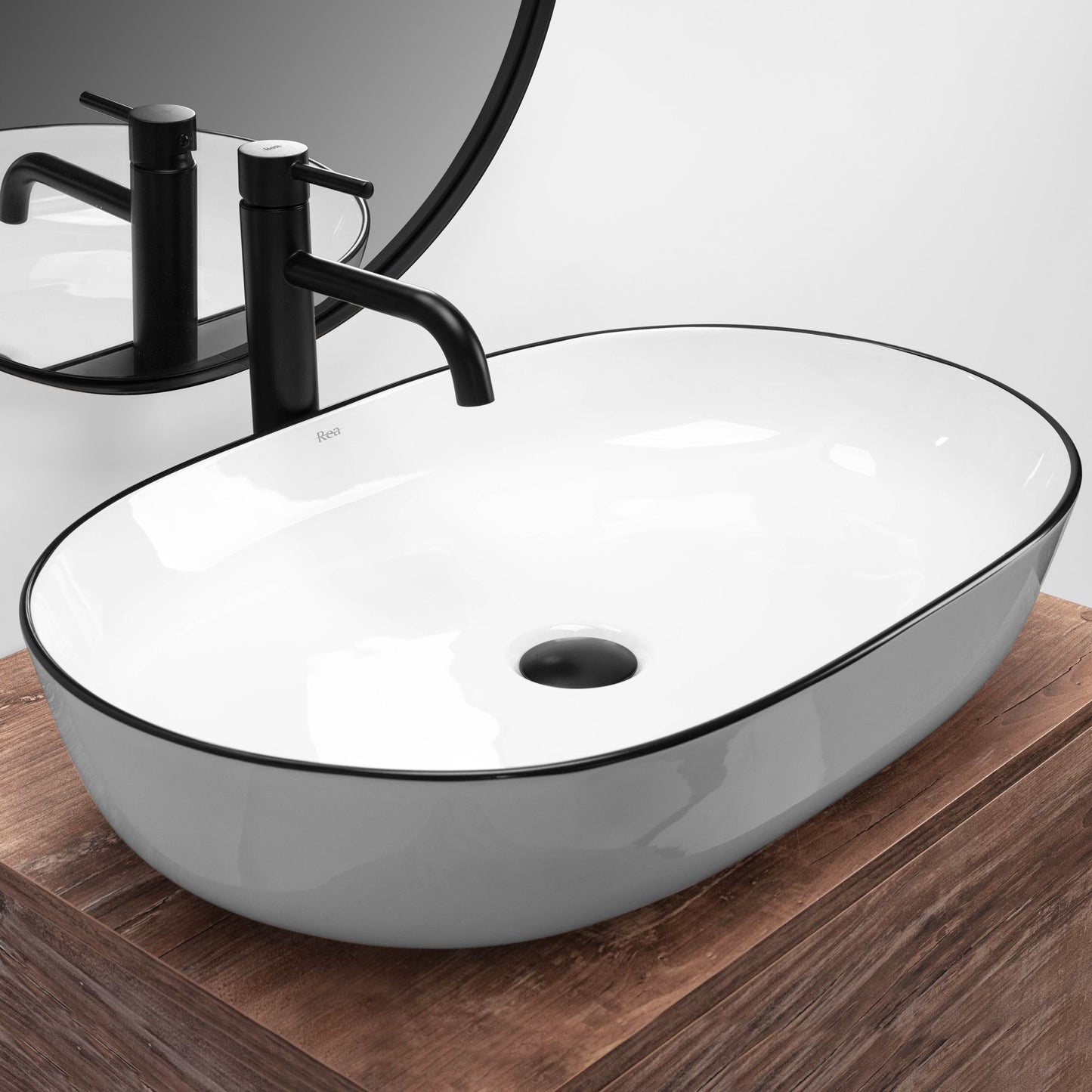 Lavoar ceramic pentru blat Rea CLEO white Black edge 2