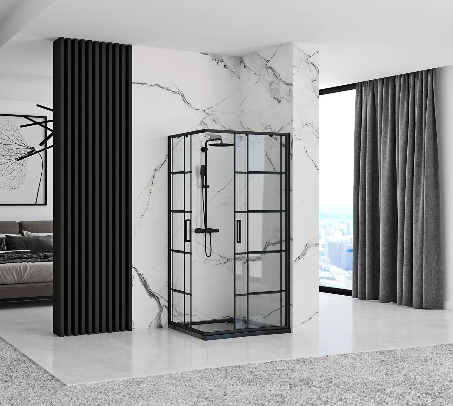 Cabina de dus Rea Concept Black 80x100 cu cadita Savoy black 3